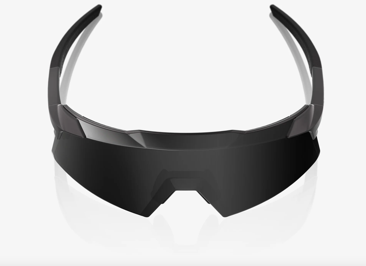 100% Aerocraft matte black sunglasses with black mirror lens for professional cycling performance
