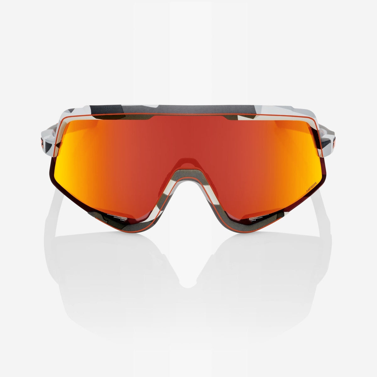 100% Glendale Soft Tact Grey Camo Sunglasses with Red Multilayer Lens providing UV protection sharp vision and stylish performance
