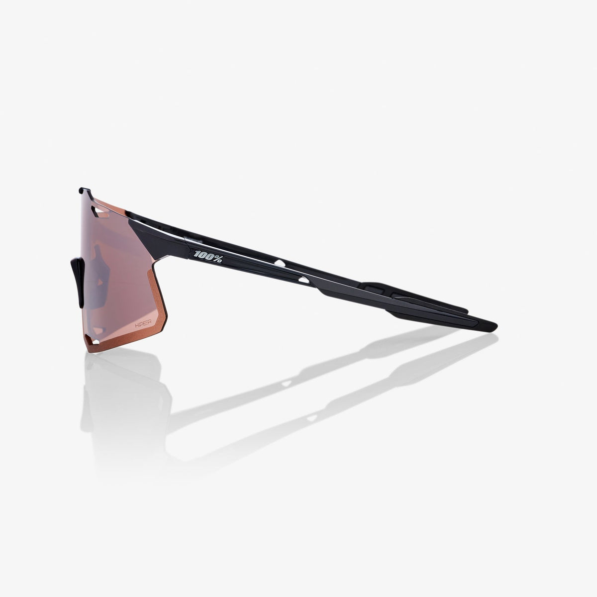 100% Hypercraft Gloss Black Sunglasses with HiPER Silver Mirror Lens offering UV protection and high-contrast clarity for cycling performance
