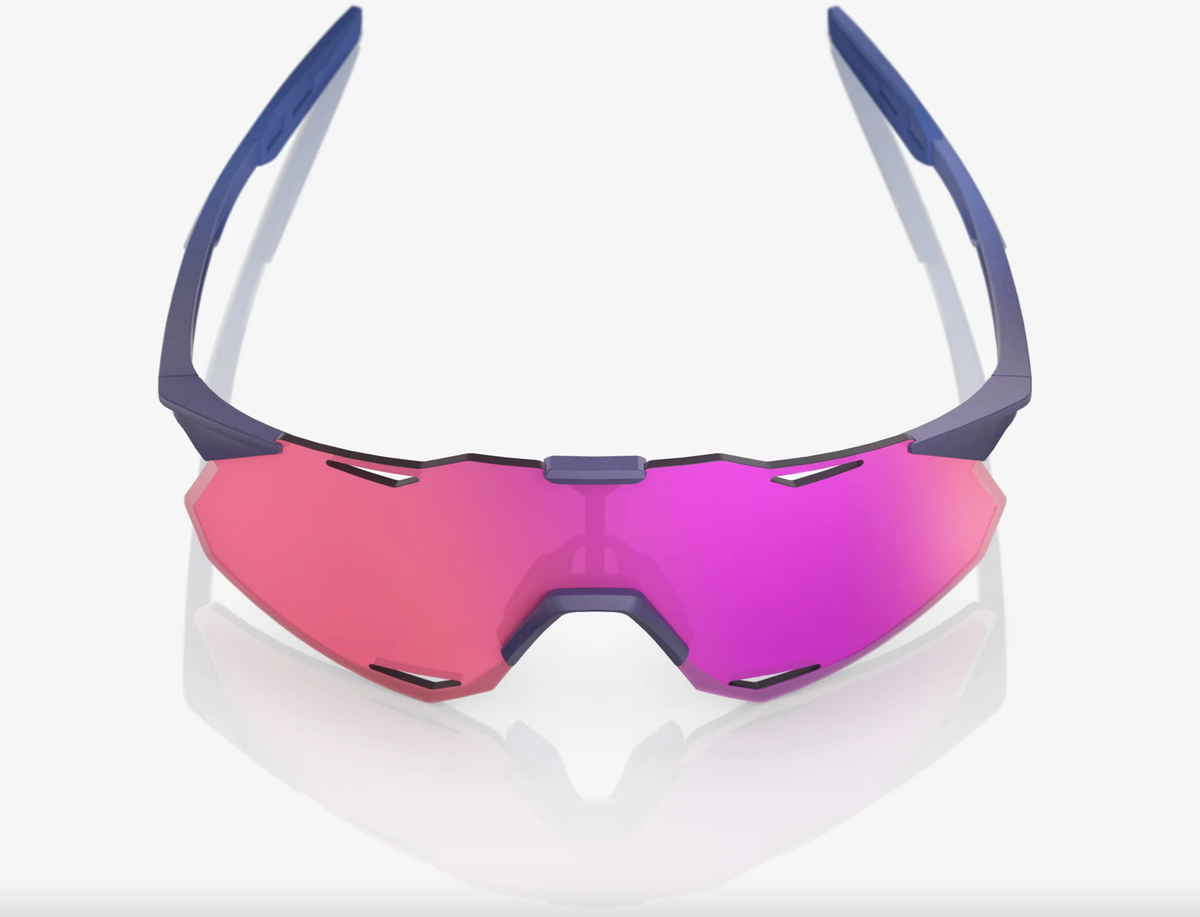 100% Hypercraft XS satin storm metallic sunglasses with purple mirror lens for cycling and outdoor sports