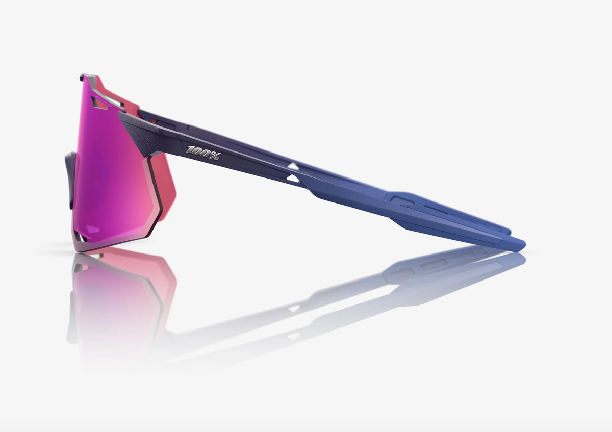 100% Hypercraft XS satin storm metallic sunglasses with purple mirror lens for cycling and outdoor sports