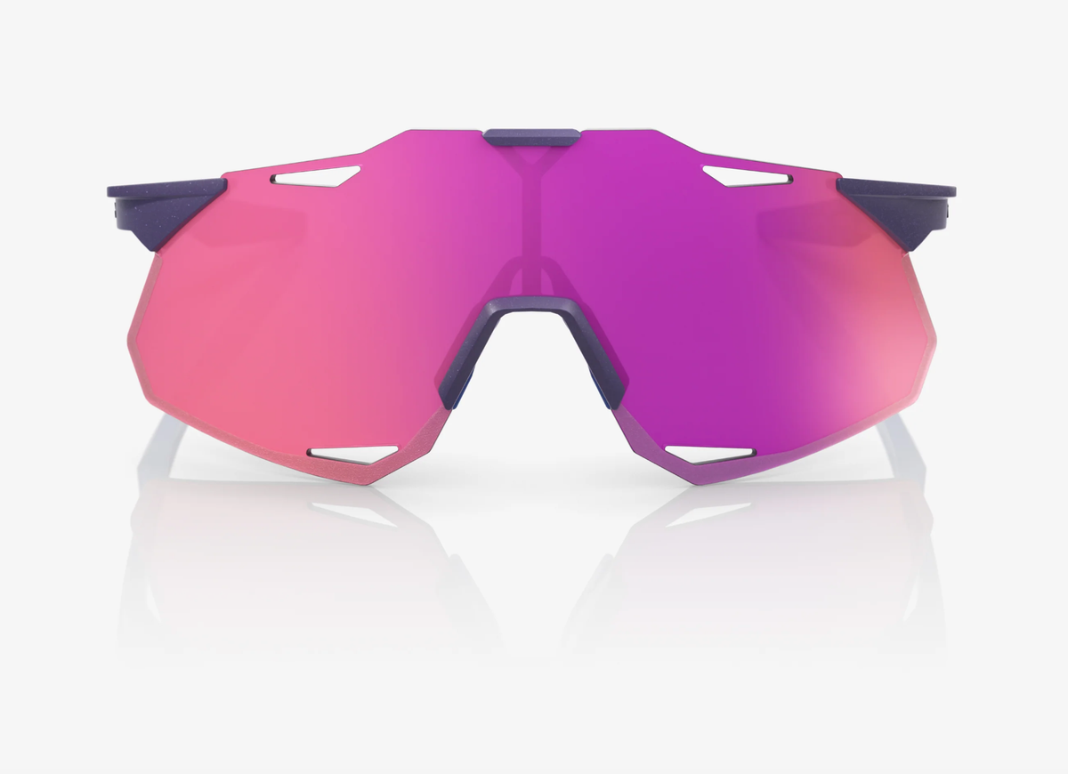 100% Hypercraft XS satin storm metallic sunglasses with purple mirror lens for cycling and outdoor sports