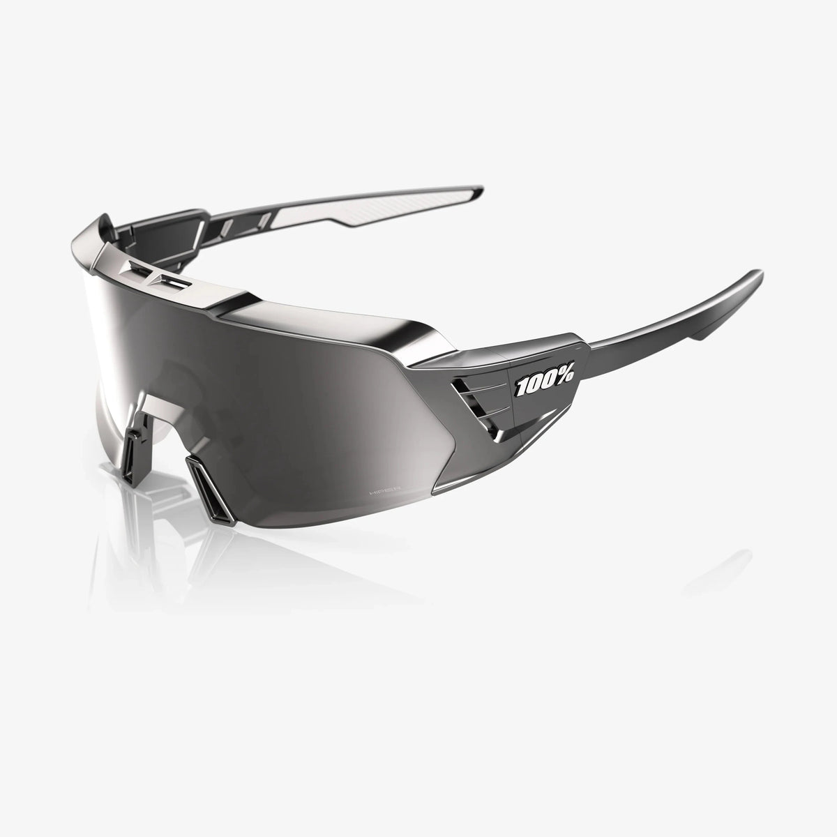 100% Korbin X gloss black chrome sunglasses with HiPER silver chrome lens for cycling and outdoor performance