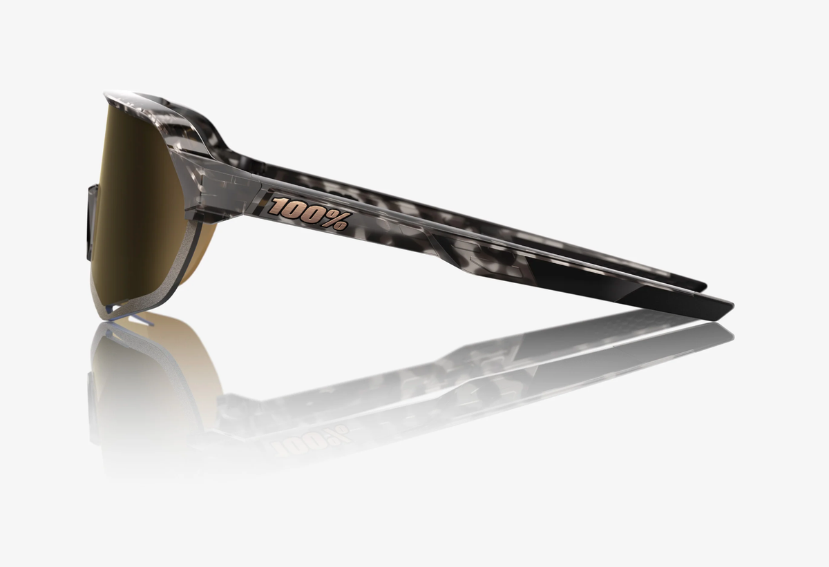 100% S2 gloss black havana sunglasses with soft gold mirror lens for cycling and outdoor performance