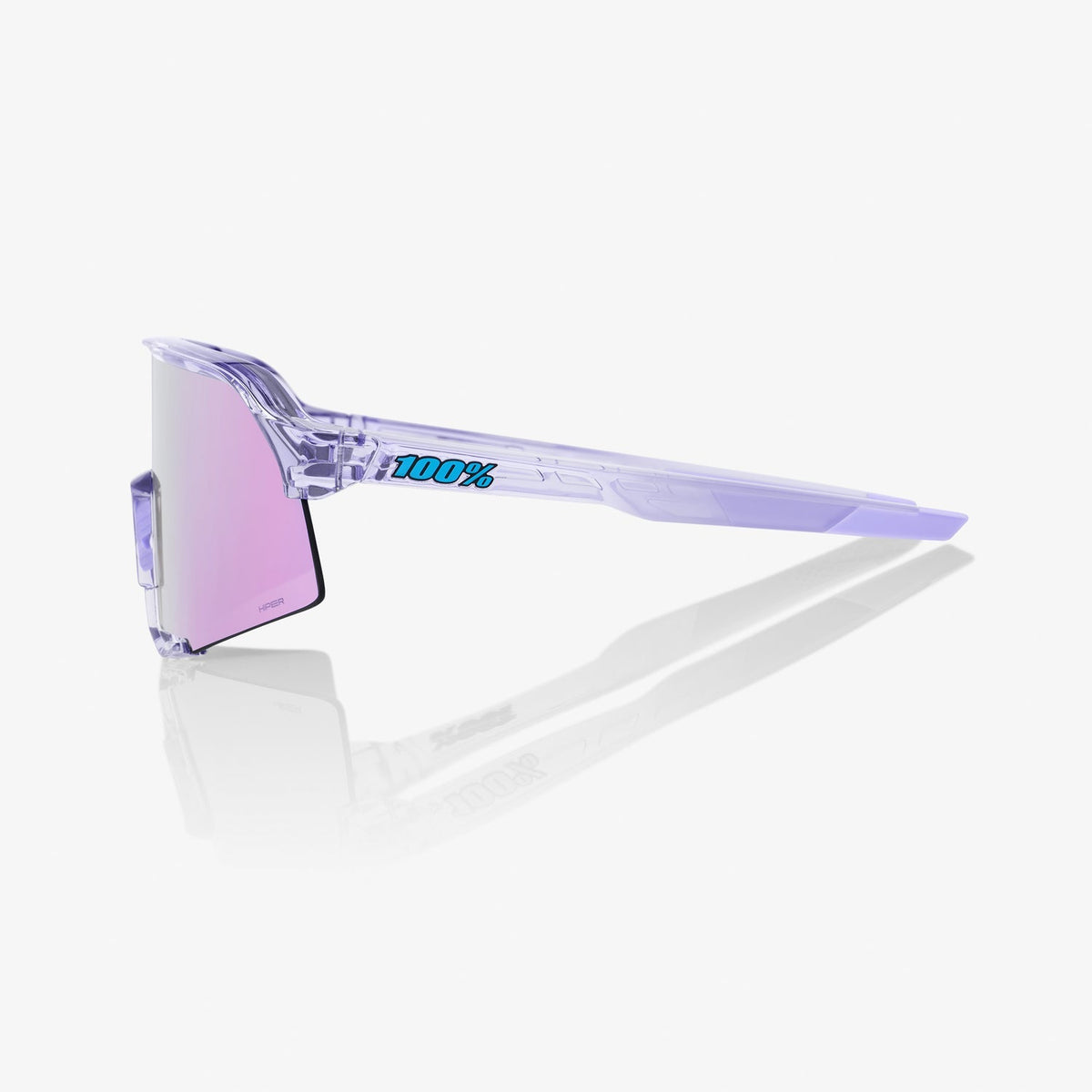 100% S3 Polished Translucent Lavender Sunglasses with HiPER Lavender Mirror Lens offering UV protection and enhanced visual clarity