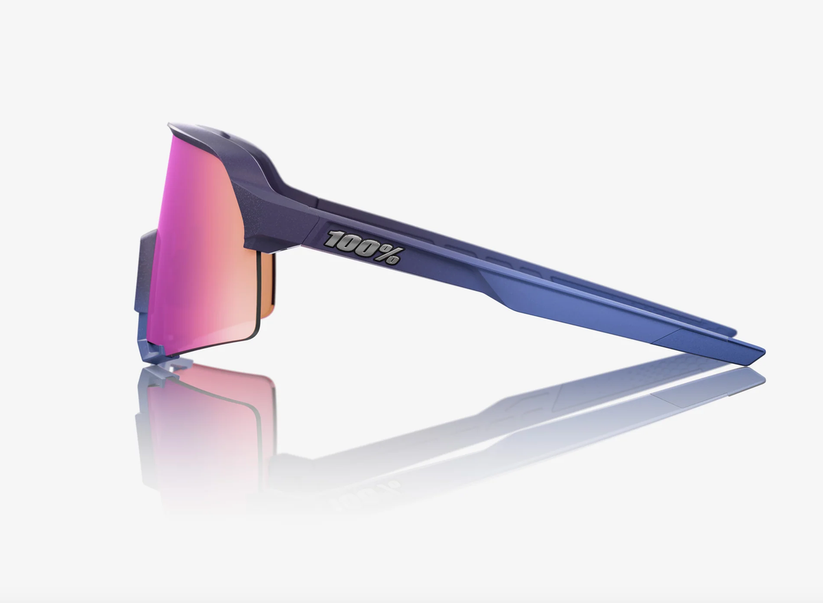 100% S3 satin storm metallic sunglasses with purple mirror lens for cycling and outdoor sports performance