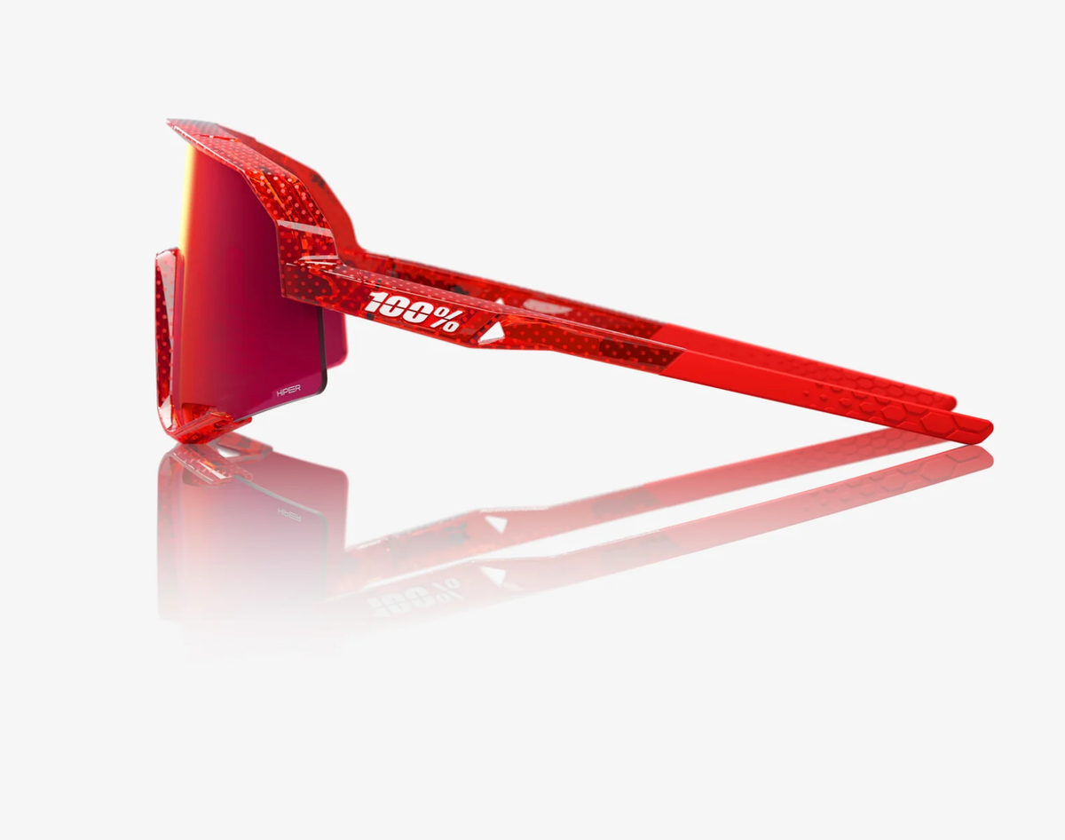 100% Slendale Campari translucent red sunglasses with HiPER fire red mirror lens for cycling performance