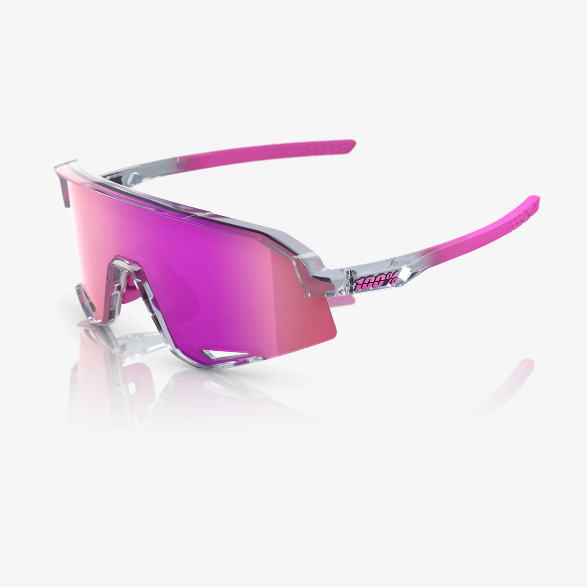100% Slendale Polished Translucent Grey Sunglasses Purple Multilayer Mirror Lens cycling eyewear