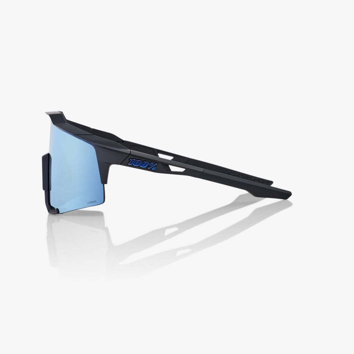 100% Speedcraft Matte Black Sunglasses with HiPER Blue Multilayer Mirror Lens offering UV protection and enhanced contrast for cycling