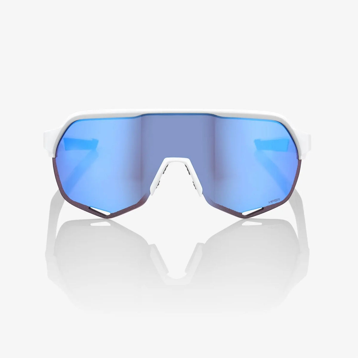 100% S2 Matte White cycling sunglasses with Blue Multilayer Mirror lens