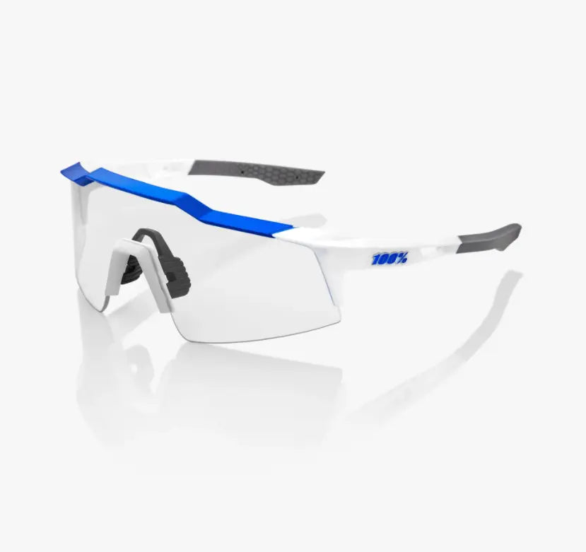 100% Speedcraft SL Matte White Metallic Blue sunglasses HiPER Blue Multilayer lens UV protection cycling eyewear