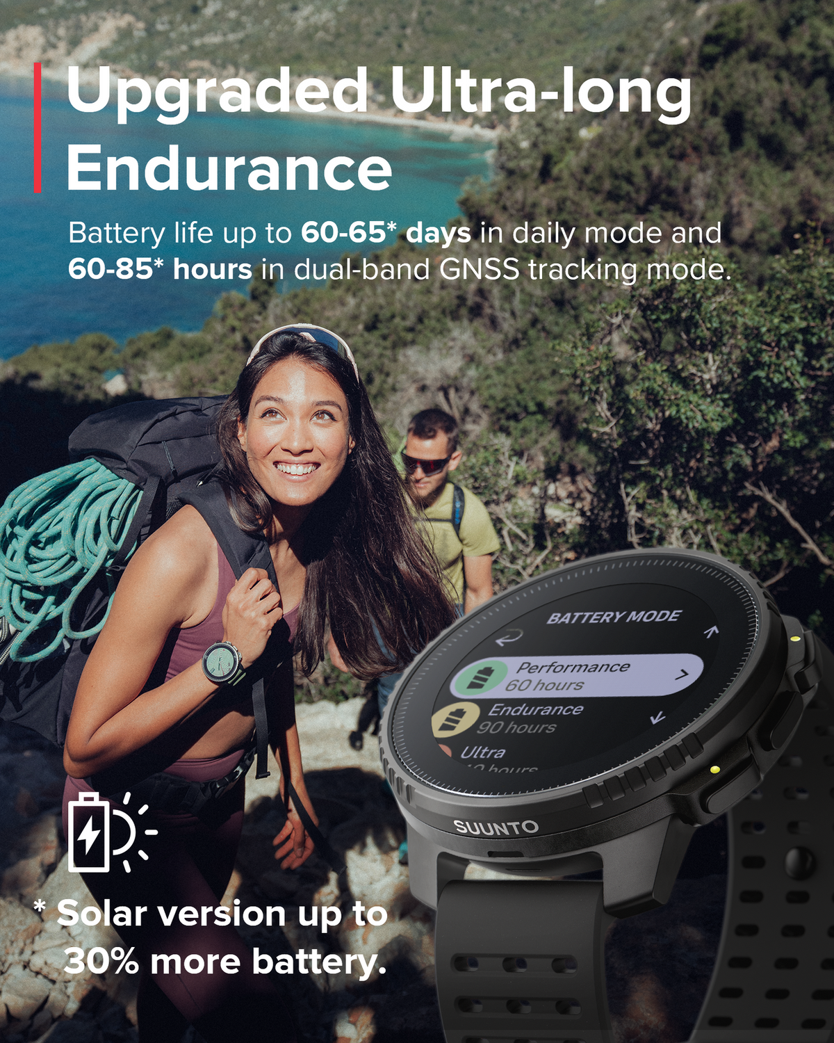 Suunto Vertical Sports Watch with GPS navigation, solar charging, and durable outdoor design for cycling and fitness tracking