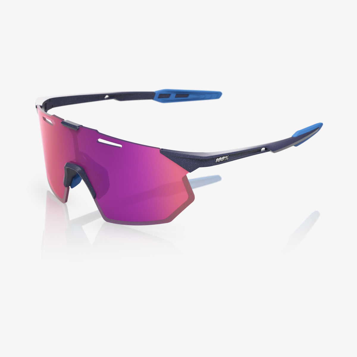 “100% Hypercraft SQ cycling sunglasses with purple mirror lens – satin storm metallic frame eyewear”