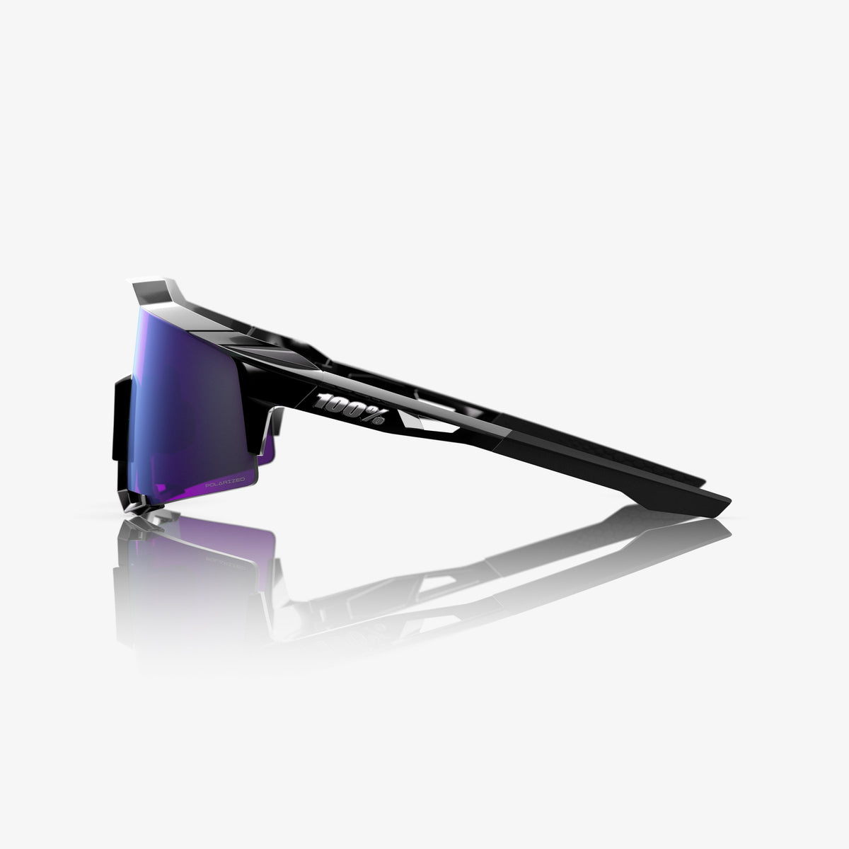 “100% Speedcraft polarized cycling sunglasses with HiPER lavender mirror lens – polished black frame”