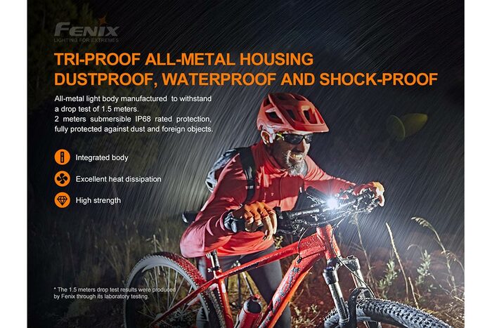 Fenix BC26R 1600 lumens rechargeable bike light with USB-C charging durable design for bright road and trail cycling