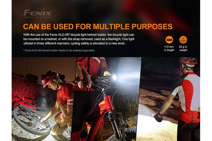 Fenix BC26R 1600 lumens rechargeable bike light with USB-C charging durable design for bright road and trail cycling