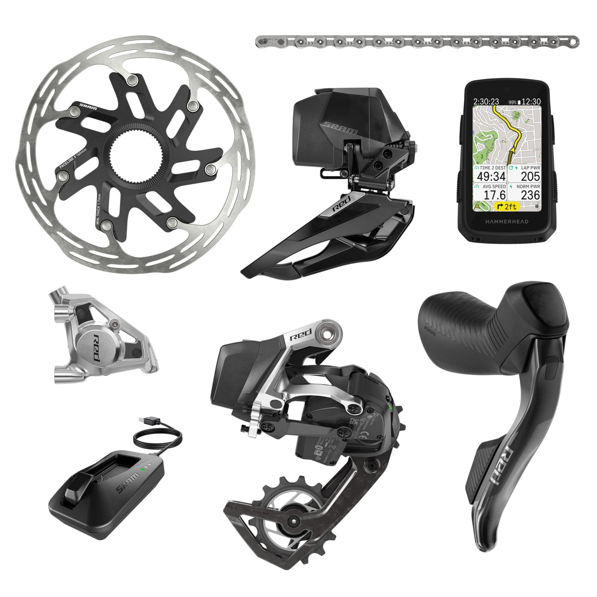 SRAM RED AXS E1 2X Groupset with Hammerhead Karoo Computer wireless 12-speed drivetrain