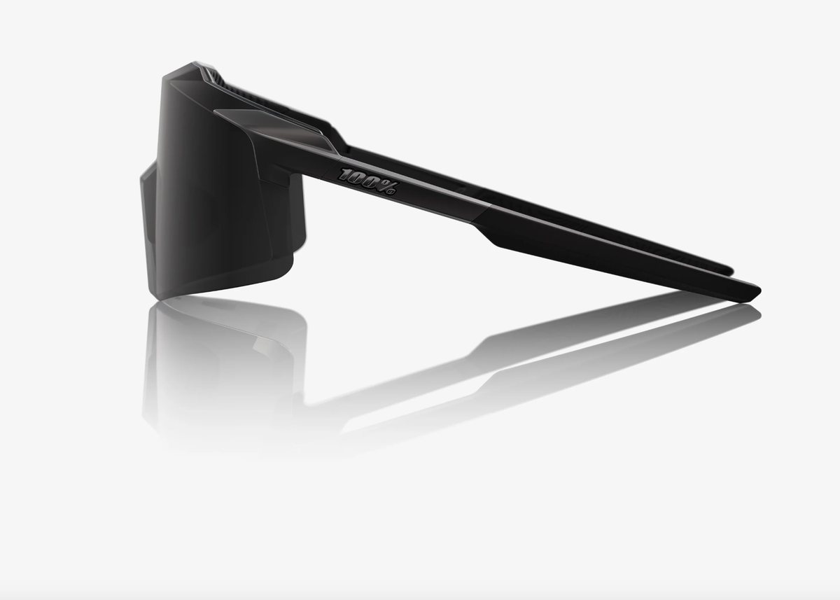 100% Aerocraft matte black sunglasses with black mirror lens for professional cycling performance