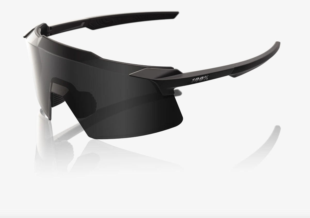 100% Aerocraft matte black sunglasses with black mirror lens for professional cycling performance
