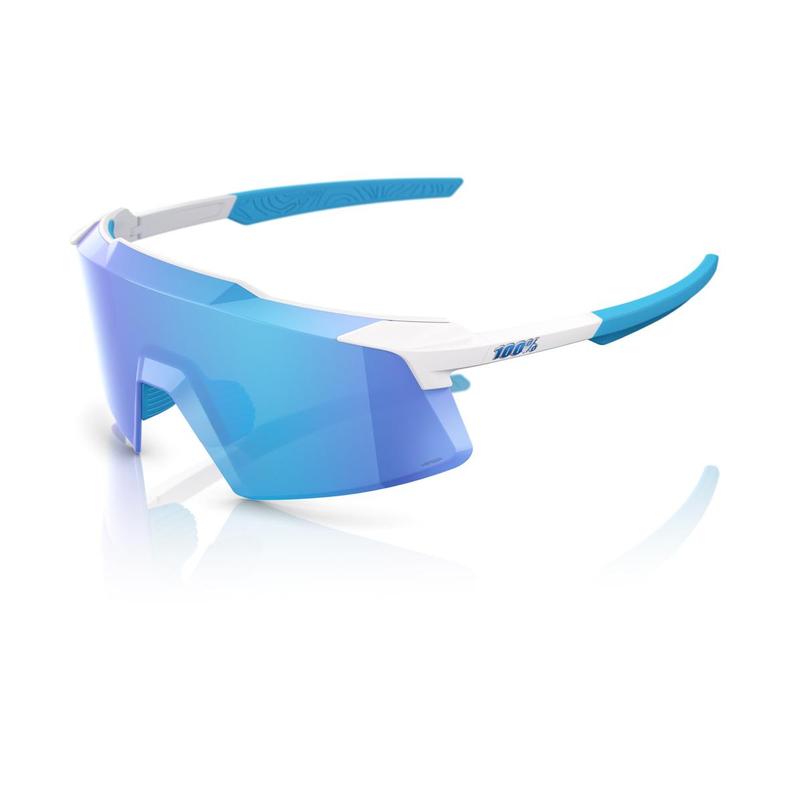 100% Aerocraft Sunglasses Matte White frame HiPER Blue Mirror Lens cycling eyewear