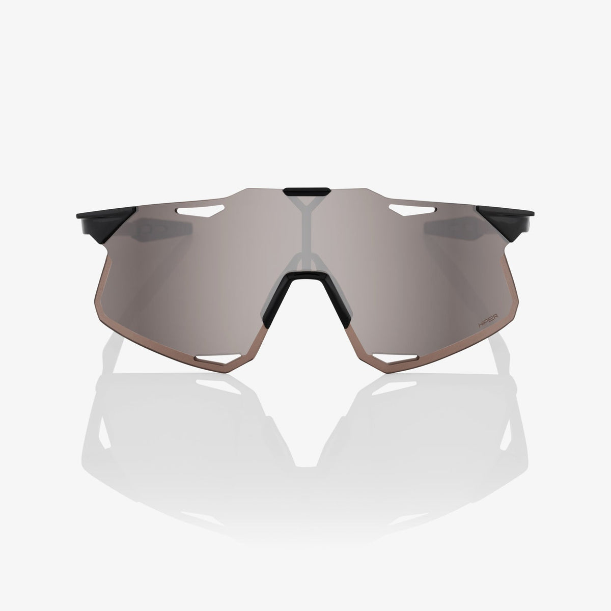 100% Hypercraft Gloss Black Sunglasses with HiPER Silver Mirror Lens offering UV protection and high-contrast clarity for cycling performance