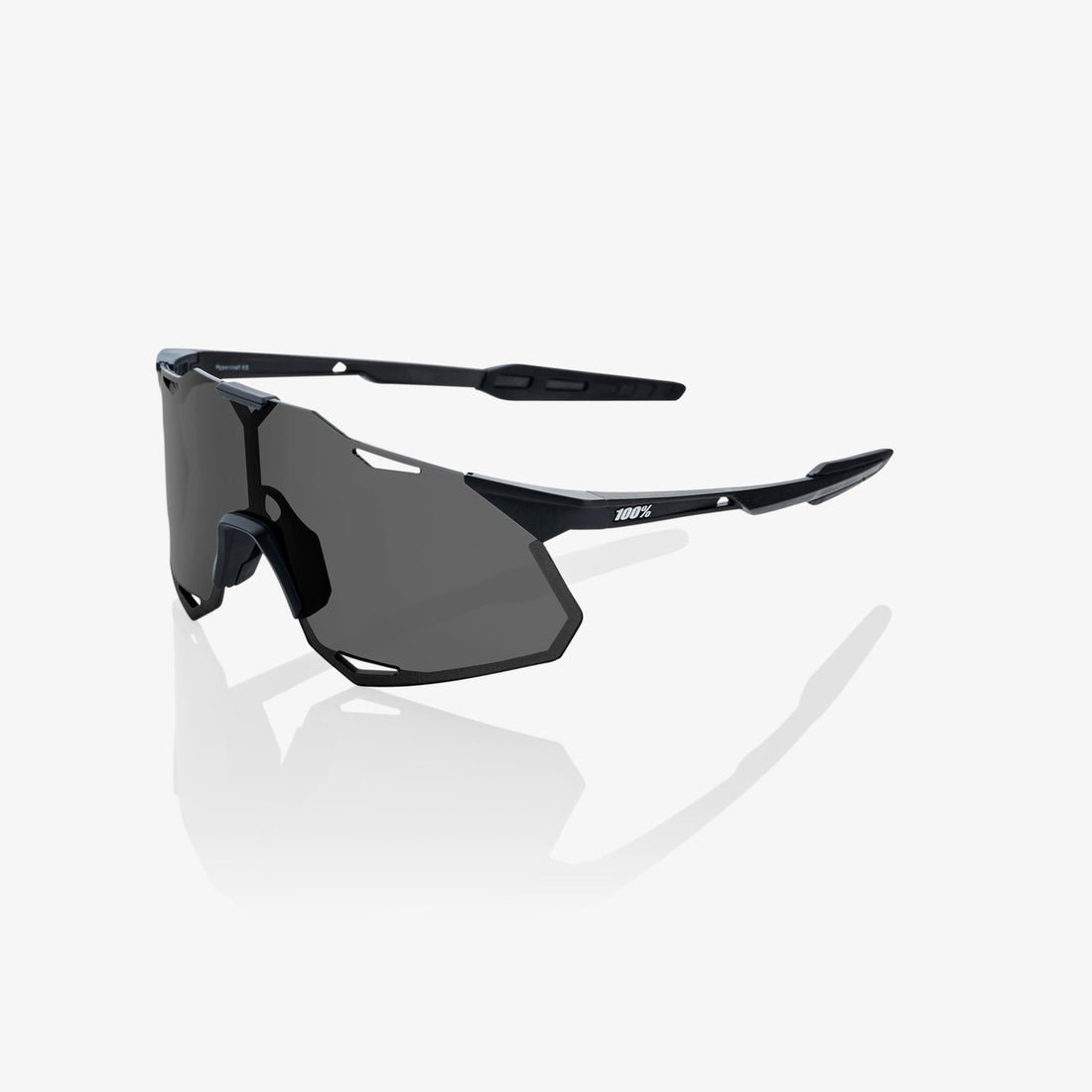 100% Hypercraft XS Matte Black Sunglasses with Smoke Lens providing UV protection clear vision and lightweight cycling performance