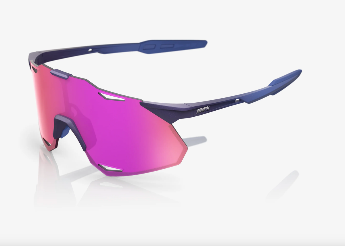 100% Hypercraft XS satin storm metallic sunglasses with purple mirror lens for cycling and outdoor sports