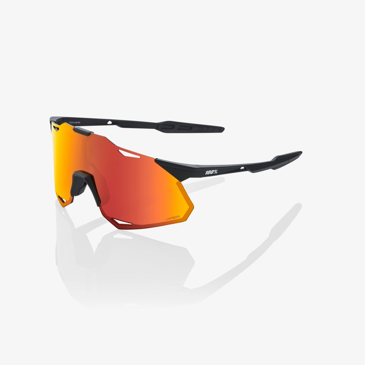 100% Hypercraft XS Soft Tact Black Sunglasses with HiPER Red Multilayer Mirror Lens offering UV protection and high-contrast clarity