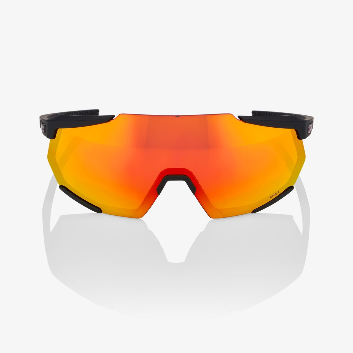 100% Racetrap 3.0 Soft Tact Black Sunglasses with HiPER Red Multilayer Mirror Lens offering UV protection and enhanced optical clarity