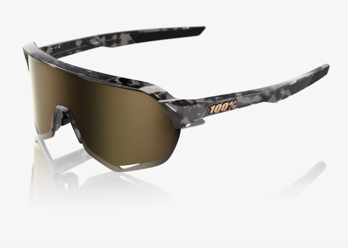 100% S2 gloss black havana sunglasses with soft gold mirror lens for cycling and outdoor performance