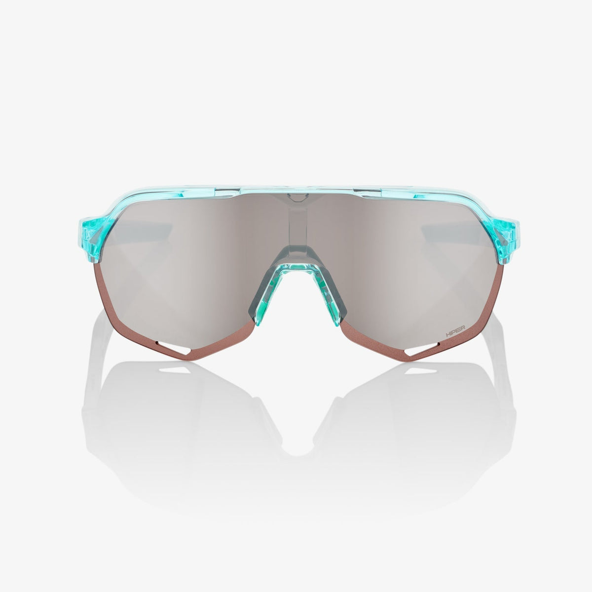 100% S2 Polished Translucent Mint Sunglasses with HiPER Silver Mirror Lens providing UV protection and clear vision for cycling performance