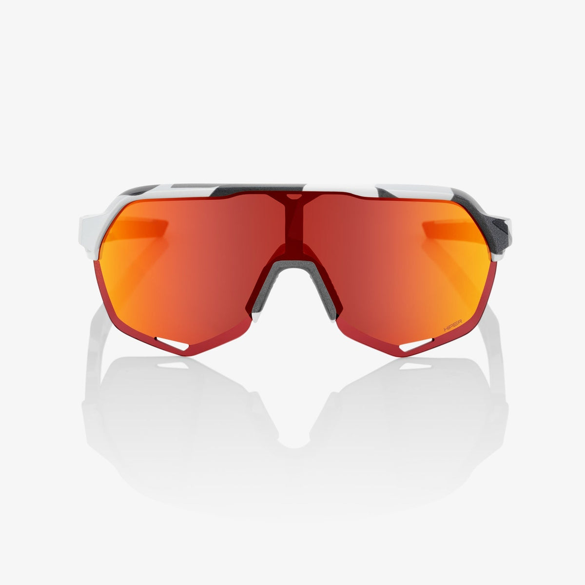 100% S2 Soft Tact Grey Camo Sunglasses with Red Multilayer Mirror Lens providing UV protection comfort and cycling performance