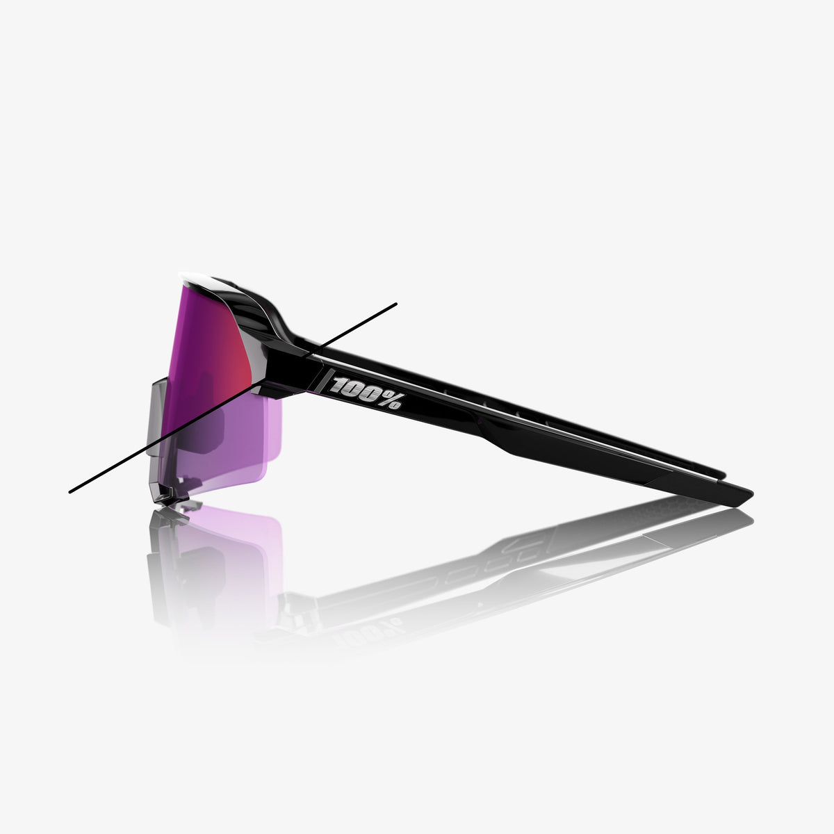 100% S3 Gloss Black cycling sunglasses with Purple Mirror Photochromic Lens – UV protective performance eyewear for cyclists