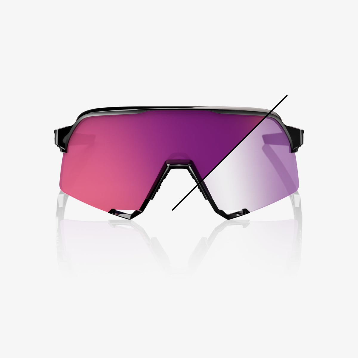100% S3 Gloss Black cycling sunglasses with Purple Mirror Photochromic Lens – UV protective performance eyewear for cyclists