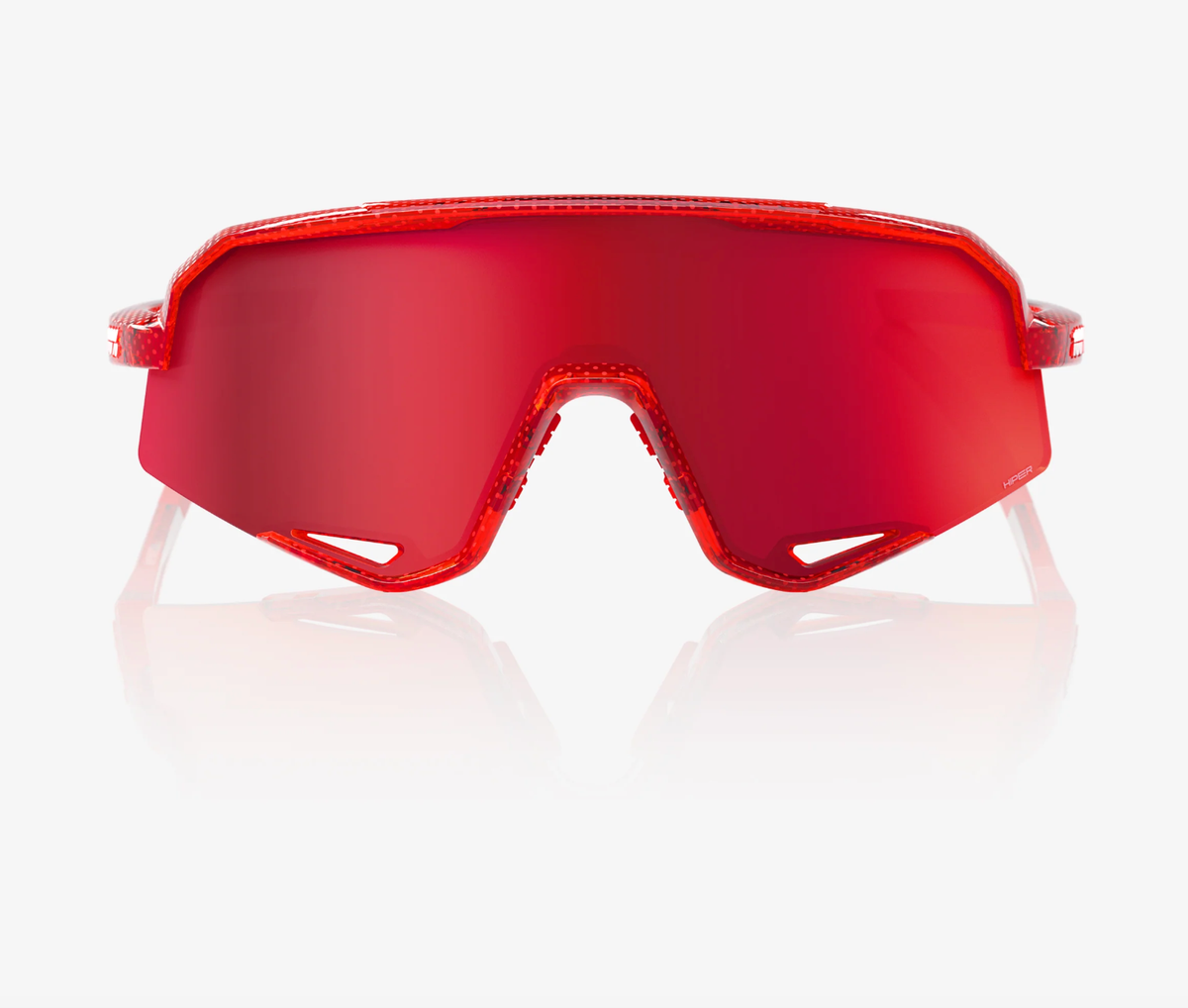 100% Slendale Campari translucent red sunglasses with HiPER fire red mirror lens for cycling performance