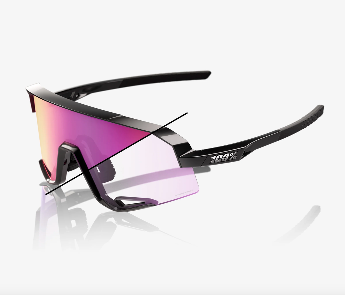 100% Slendale gloss black sunglasses with purple mirror photochromic lens for cycling and outdoor sports