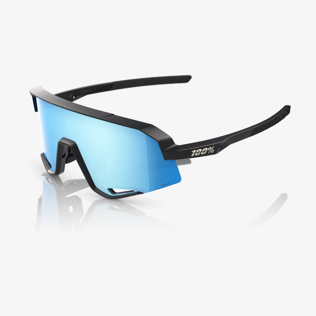 100% Slendale Matte Black sunglasses with HiPER Blue Multilayer Mirror lens for cycling