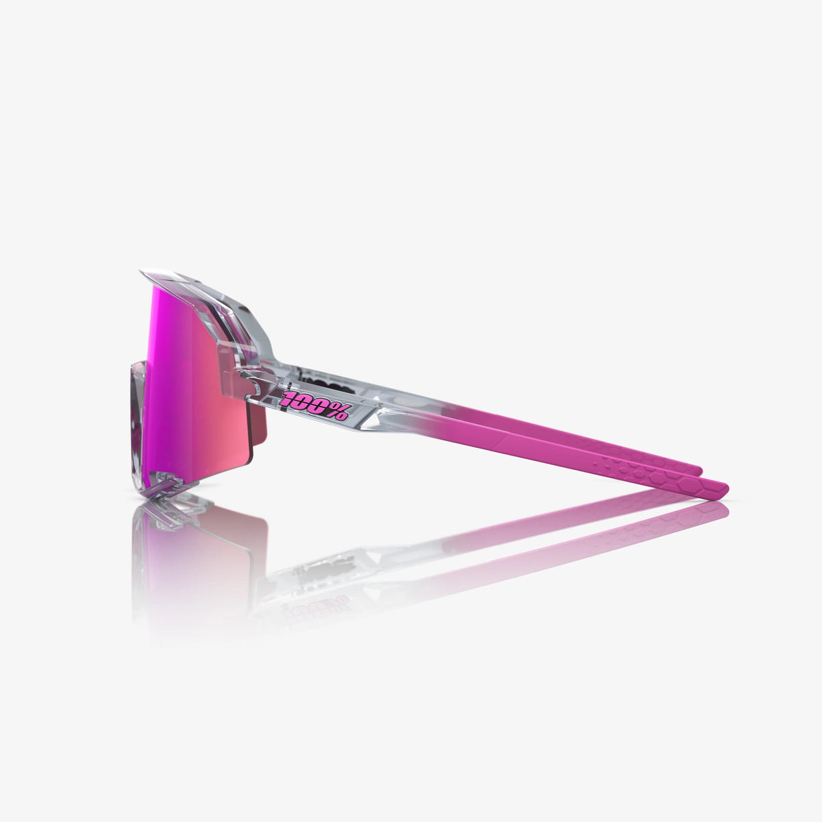 100% Slendale Polished Translucent Grey Sunglasses Purple Multilayer Mirror Lens cycling eyewear