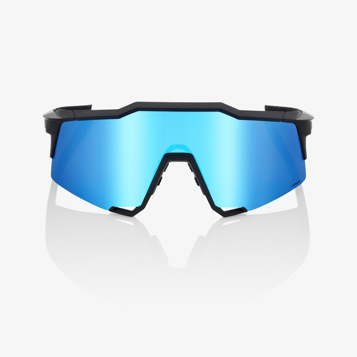 100% Speedcraft Matte Black Sunglasses with HiPER Blue Multilayer Mirror Lens offering UV protection and enhanced contrast for cycling