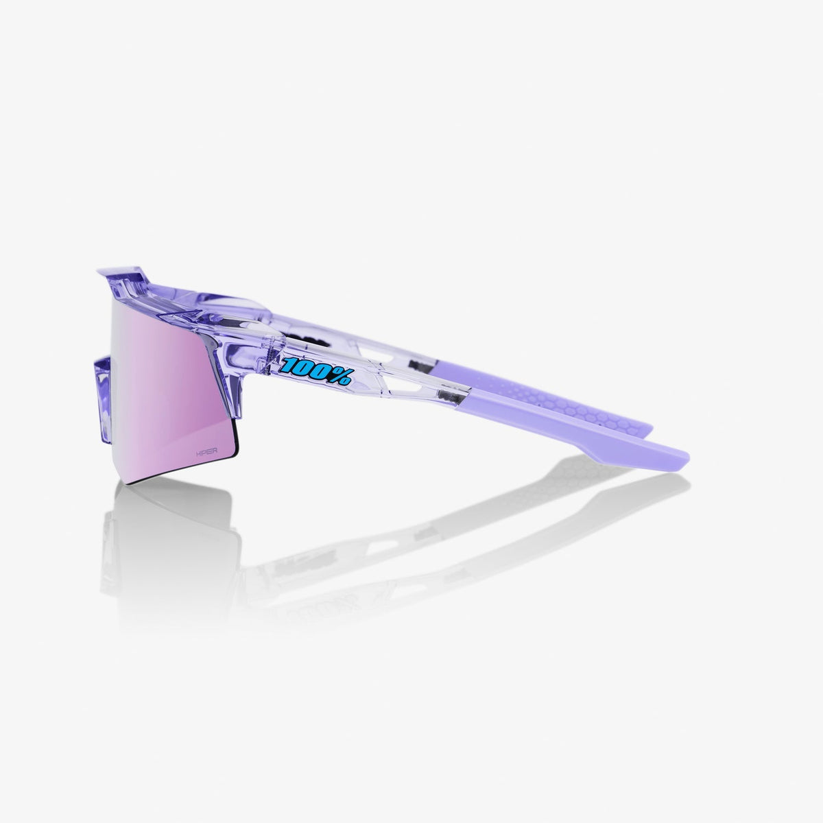 100% Speedcraft XS Polished Translucent Lavender Sunglasses with Lavender Mirror Lens offering UV protection and clear vision