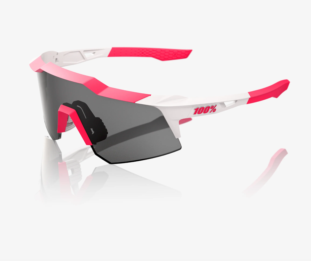 100% Speedcraft XS Puddy Pink White sunglasses with smoke lens for cycling and outdoor performance