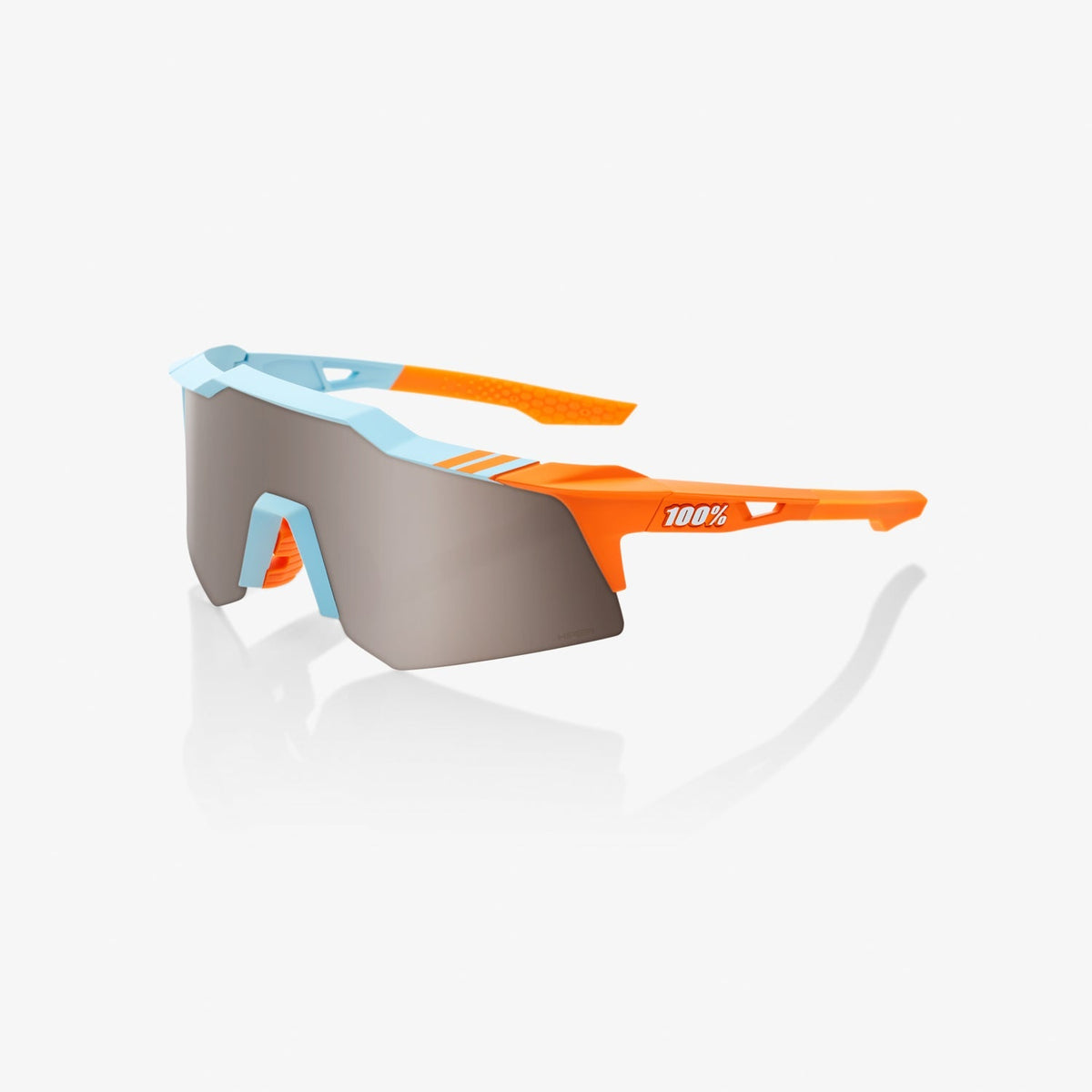 100% Speedcraft XS Soft Tact Two Tone Sunglasses with Silver Mirror Lens providing UV protection and clear vision for cycling performance