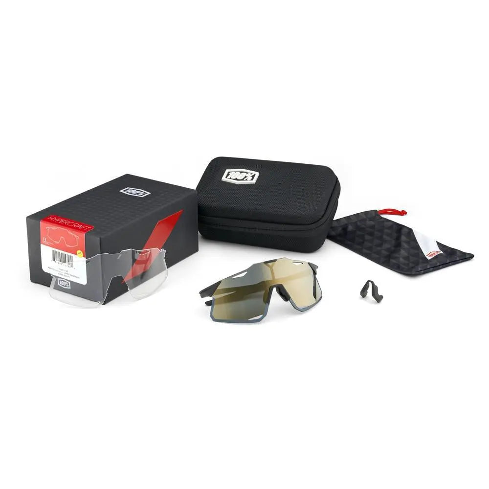 100% Hypercraft Matte Black cycling sunglasses with Soft Gold Mirror lens