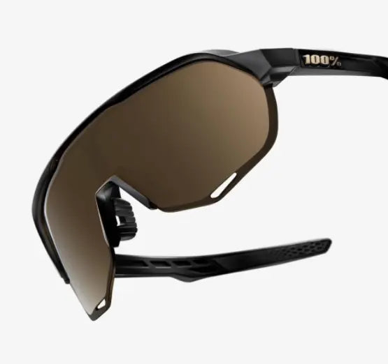 100% S2 matte black cycling sunglasses with soft gold mirror lens high performance road and gravel eyewear