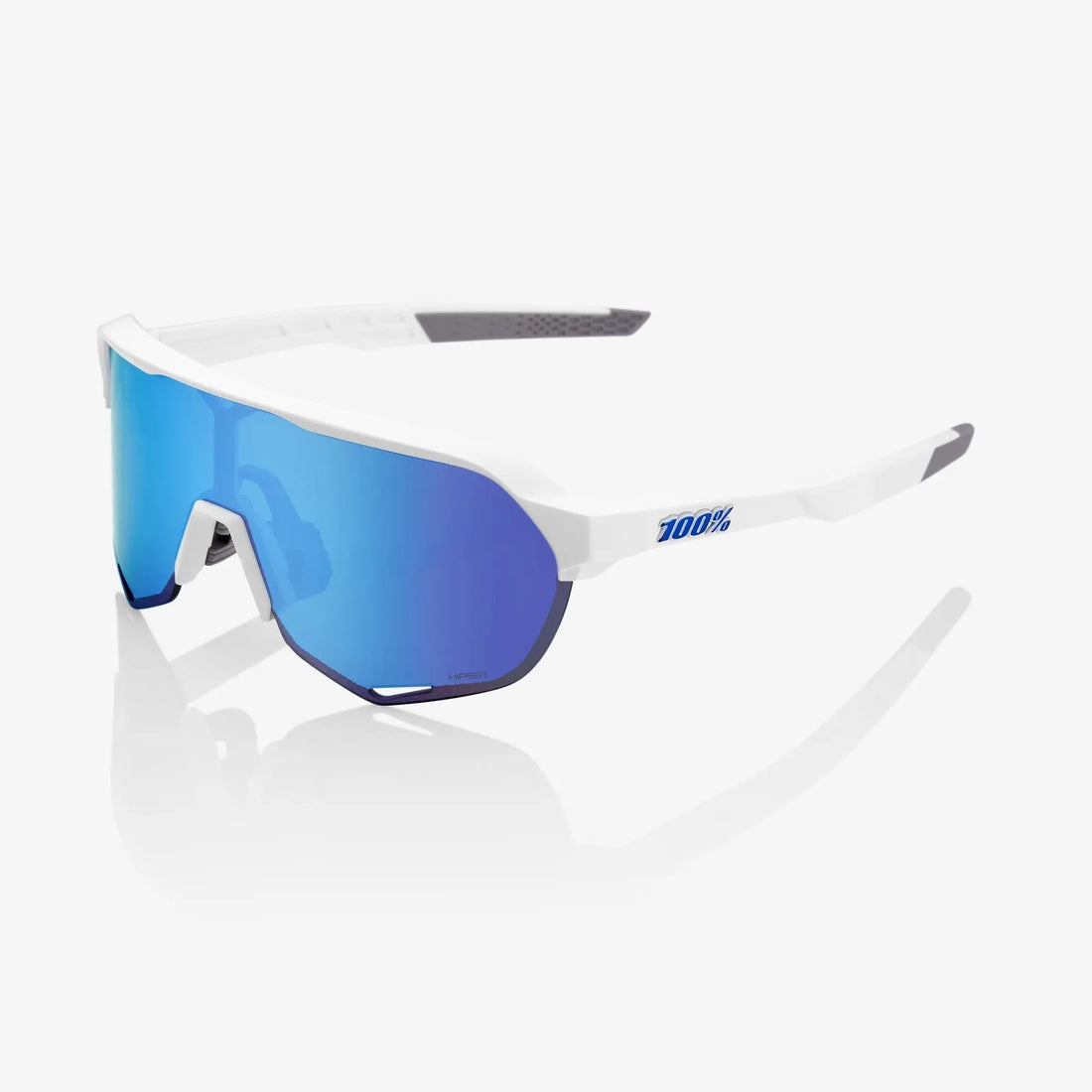 100% S2 Matte White cycling sunglasses with Blue Multilayer Mirror lens