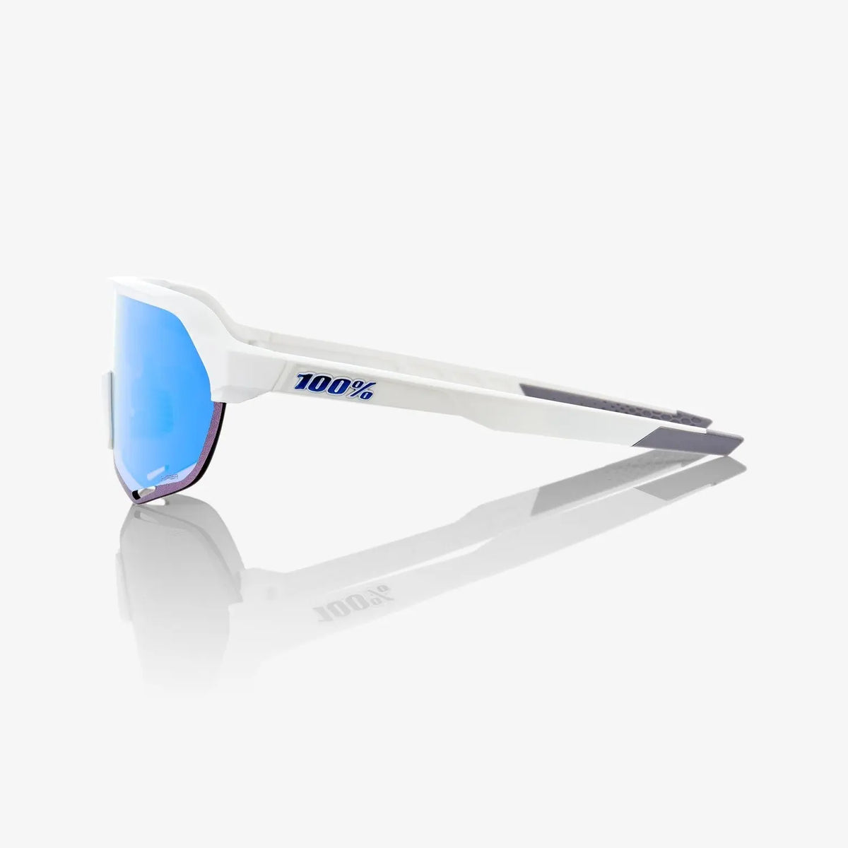 100% S2 Matte White cycling sunglasses with Blue Multilayer Mirror lens