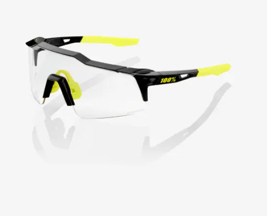 100% Speedcraft SL gloss black sunglasses with photochromic lens adaptive cycling eyewear for changing light conditions