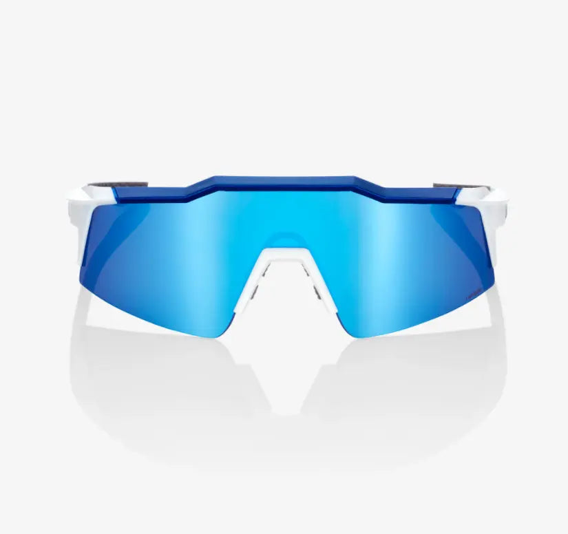 100% Speedcraft SL Matte White Metallic Blue sunglasses HiPER Blue Multilayer lens UV protection cycling eyewear