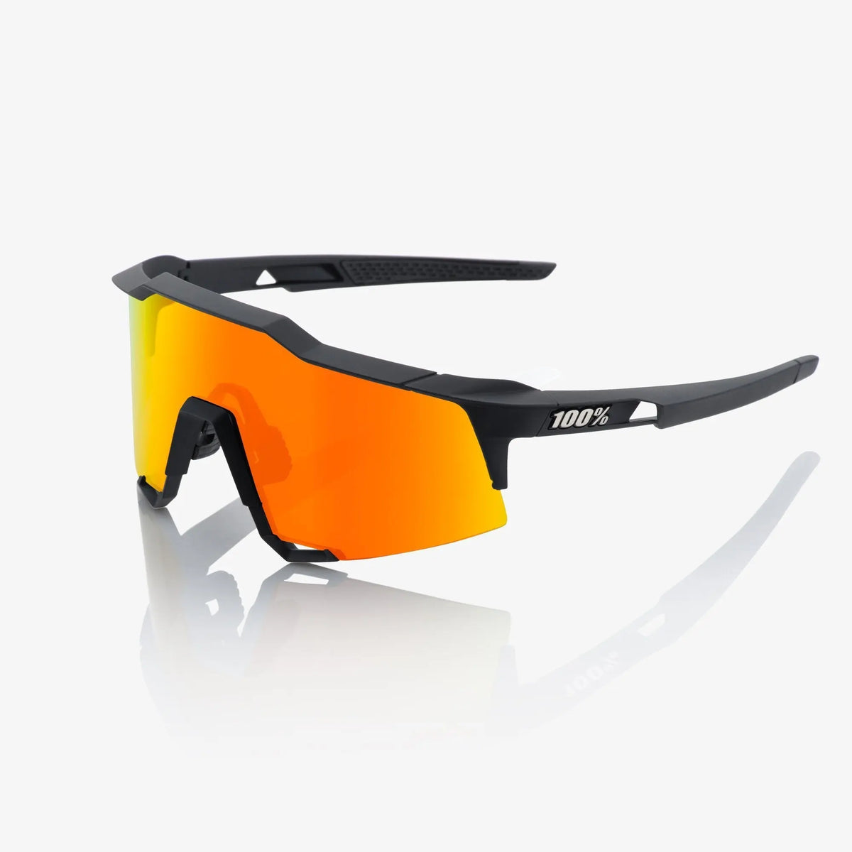 100% Speedcraft Soft Tact Black cycling sunglasses with Hyper Red multilayer mirror lens