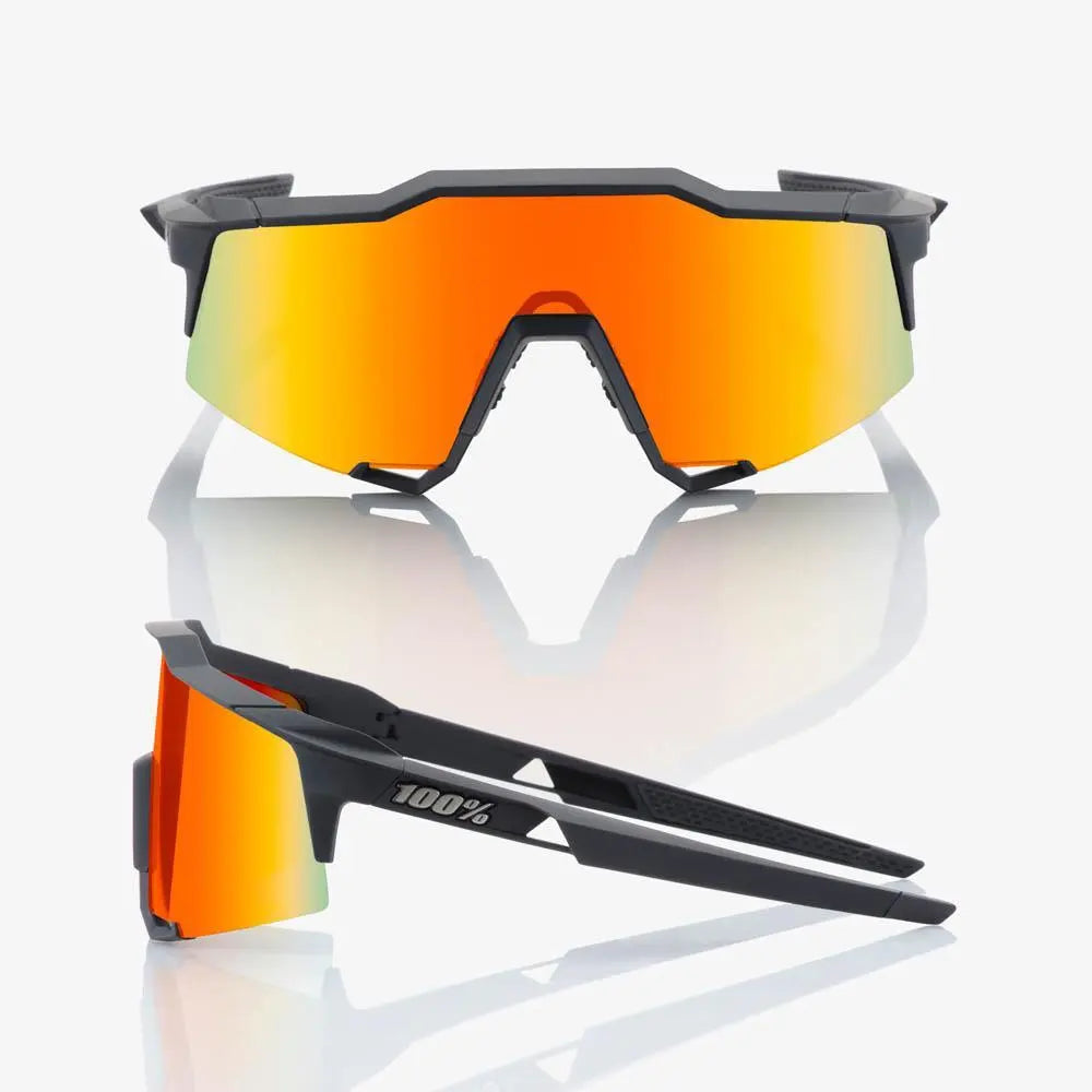 100% Speedcraft Soft Tact Black cycling sunglasses with Hyper Red multilayer mirror lens